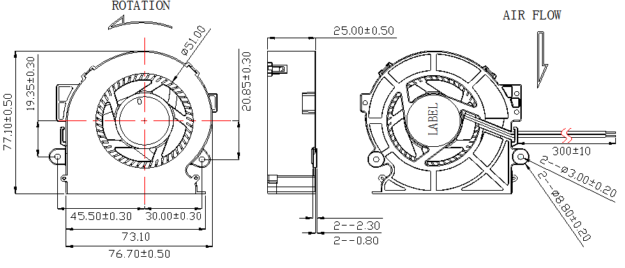 Description of DFX8025 DC Blower Fan