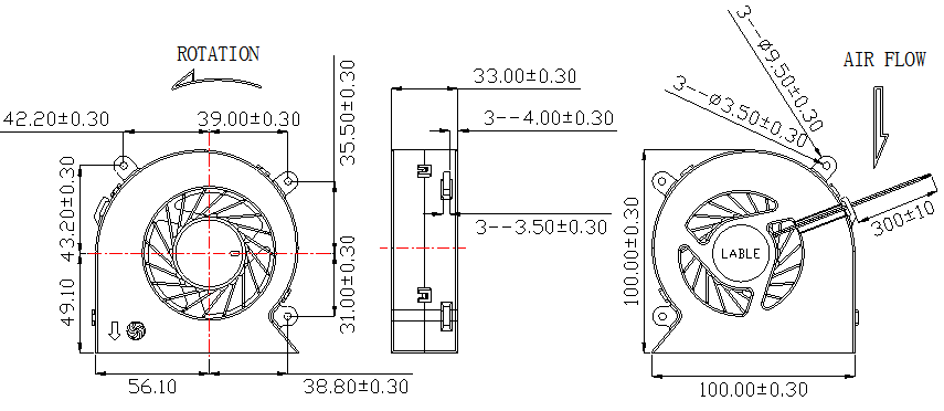 Description of DFX10033 Oblique Mouthed DC Blower Fan